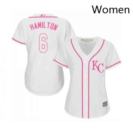 Womens Kansas City Royals 6 Billy Hamilton Replica White Fashion Cool Base Baseball Jersey